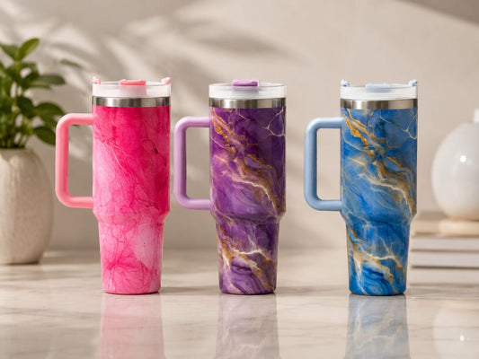 1200ML Marble Design Stainless Steel Insulated Tumbler with Handle | Double Wall Vacuum Travel Mug for Hot & Cold Drinks